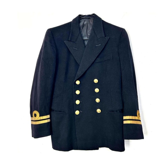 Vintage Other - Vintage 60s Royal Navy Lieutenant Rank Military Dress Jacket  Gieves Black Navy